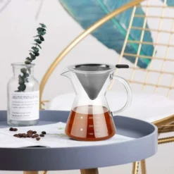 Pour Over Coffee Maker With Stainless Steel Filter, Borosilicate Glass Carafe Manual Coffee Dripper Brewer With Handle, No Paper Filters Needed Hand Drip Coffee Maker (400ml) 7 Pour Over Coffee Maker With Stainless Steel Filter, Borosilicate Glass Carafe Manual Coffee Dripper Brewer With Handle, No Paper Filters Needed Hand Drip Coffee Maker (400ml) -Kitchen Appliances Store 60700304 3