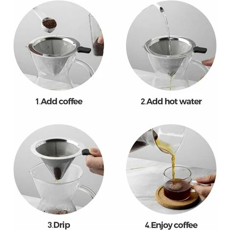 Pour Over Coffee Maker With Stainless Steel Filter, Borosilicate Glass Carafe Manual Coffee Dripper Brewer With Handle, No Paper Filters Needed Hand Drip Coffee Maker (400ml) 5 Pour Over Coffee Maker With Stainless Steel Filter, Borosilicate Glass Carafe Manual Coffee Dripper Brewer With Handle, No Paper Filters Needed Hand Drip Coffee Maker (400ml) - Image 5