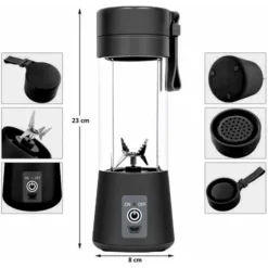Personal Blender, Portable Blenders Tumbler Electric Fruit Blender Juice Blender USB Rechargeable, 6 3D Blades For Superb Blending, 380ml Black -Kitchen Appliances Store 60962876 3