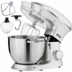 AREBOS Food Processor 1500 W Kneading Machine With 8 L Stainless Steel Mixing Bowl Low Noise Kitchen Mixer With Stirring Hook, Dough Hook, Whisk, Splash Guard 6 Speeds Dough Machine Silver
