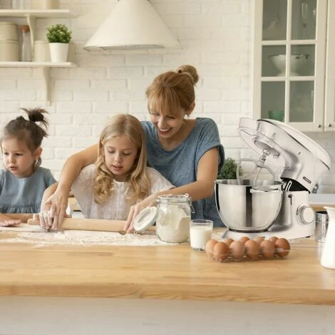 AREBOS Food Processor 1500 W Kneading Machine With 8 L Stainless Steel Mixing Bowl Low Noise Kitchen Mixer With Stirring Hook, Dough Hook, Whisk, Splash Guard 6 Speeds Dough Machine Silver 2 AREBOS Food Processor 1500 W Kneading Machine With 8 L Stainless Steel Mixing Bowl Low Noise Kitchen Mixer With Stirring Hook, Dough Hook, Whisk, Splash Guard 6 Speeds Dough Machine Silver - Image 2