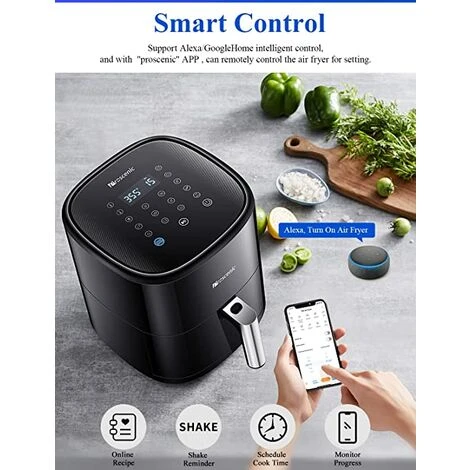Proscenic T22 Air Fryer With 13 Presets & Shake Reminder, Oil Free Air Fryer 5L, Low-Noise, Compatible With APP & Alexa, 100+ Online Recipes, LED Touch Screen, Non-Stick Basket, 1700W 4 Proscenic T22 Air Fryer With 13 Presets & Shake Reminder, Oil Free Air Fryer 5L, Low-Noise, Compatible With APP & Alexa, 100+ Online Recipes, LED Touch Screen, Non-Stick Basket, 1700W - Image 4