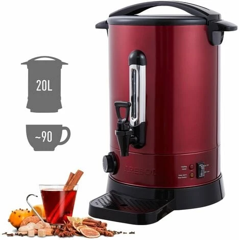 AREBOS Mulled Wine Cooker 1650 W Hot Drink Dispenser 20 L With Drip Tray, Outlet Tap, Thermostat And Overheating Protection Temperature Setting From 30 - 110 °C Red 1 AREBOS Mulled Wine Cooker 1650 W Hot Drink Dispenser 20 L With Drip Tray, Outlet Tap, Thermostat And Overheating Protection Temperature Setting From 30 - 110 °C Red