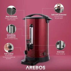 AREBOS Mulled Wine Cooker 1650 W Hot Drink Dispenser 20 L With Drip Tray, Outlet Tap, Thermostat And Overheating Protection Temperature Setting From 30 - 110 °C Red 7 AREBOS Mulled Wine Cooker 1650 W Hot Drink Dispenser 20 L With Drip Tray, Outlet Tap, Thermostat And Overheating Protection Temperature Setting From 30 - 110 °C Red -Kitchen Appliances Store 63743229 3