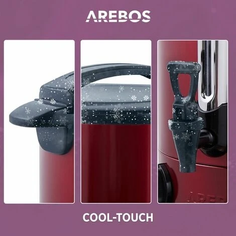 AREBOS Mulled Wine Cooker 1650 W Hot Drink Dispenser 20 L With Drip Tray, Outlet Tap, Thermostat And Overheating Protection Temperature Setting From 30 - 110 °C Red 4 AREBOS Mulled Wine Cooker 1650 W Hot Drink Dispenser 20 L With Drip Tray, Outlet Tap, Thermostat And Overheating Protection Temperature Setting From 30 - 110 °C Red - Image 4