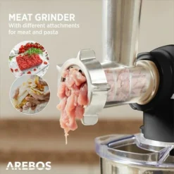 AREBOS 6-in-1 Food Processor 1500 W Black Meat Grinder Blender Pasta Machine Kneading Machine With Stainless Steel Bowl 5.5 L Kitchen Mixer With Mixing Hook, Dough Hook, Whisk, Splash Guard -Kitchen Appliances Store 65711670 3