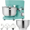AREBOS Food Processor 1500 W Turquoise Kneading Machine With 2 X Stainless Steel Mixing Bowls 4.5 & 5.5 L Low Noise Kitchen Mixer With Mixing Hook, Dough Hook, Whisk And Splash Guard 6 Speeds