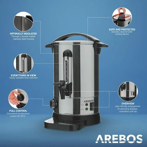 AREBOS Mulled Wine Maker 950 W Hot Beverage Dispenser 6.8 L With Drip Tray, Outlet Tap, Thermostat And Overheating Protection Temperature Setting From 30-110°C 3 AREBOS Mulled Wine Maker 950 W Hot Beverage Dispenser 6.8 L With Drip Tray, Outlet Tap, Thermostat And Overheating Protection Temperature Setting From 30-110°C - Image 3
