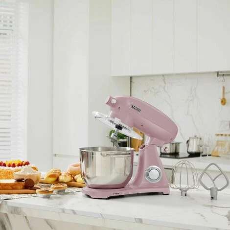 AREBOS Retro Kitchen Machine 1800W Pink Mixer With 6L Stainless Steel Mixing Bowl Silent Kitchen Mixer With Mixing Hook, Dough Hook, Whisk And Splash Guard 6 Speeds 2 AREBOS Retro Kitchen Machine 1800W Pink Mixer With 6L Stainless Steel Mixing Bowl Silent Kitchen Mixer With Mixing Hook, Dough Hook, Whisk And Splash Guard 6 Speeds - Image 2