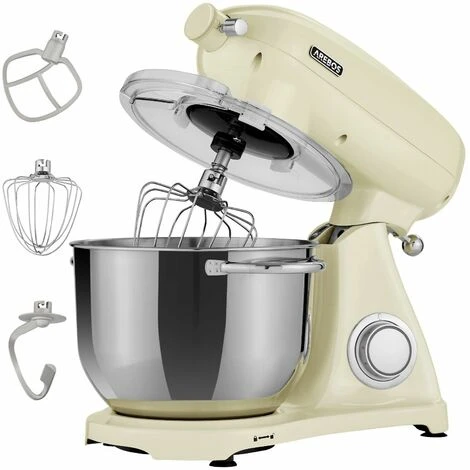 AREBOS Retro Food Processor 1800 W Cream Kneading Machine With 6L Stainless Steel Mixing Bowl Low Noise Kitchen Mixer With Mixing Hook, Dough Hook, Whisk And Splash Guard 6 Speeds 1 AREBOS Retro Food Processor 1800 W Cream Kneading Machine With 6L Stainless Steel Mixing Bowl Low Noise Kitchen Mixer With Mixing Hook, Dough Hook, Whisk And Splash Guard 6 Speeds