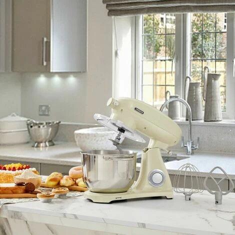 AREBOS Retro Food Processor 1800 W Cream Kneading Machine With 6L Stainless Steel Mixing Bowl Low Noise Kitchen Mixer With Mixing Hook, Dough Hook, Whisk And Splash Guard 6 Speeds 2 AREBOS Retro Food Processor 1800 W Cream Kneading Machine With 6L Stainless Steel Mixing Bowl Low Noise Kitchen Mixer With Mixing Hook, Dough Hook, Whisk And Splash Guard 6 Speeds - Image 2