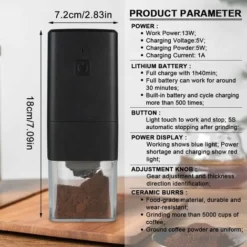 Portable Electric Coffee Grinder, Coffee Grinder 1300mAh USB Rechargeable Coffee Grinder With Brush For Coffee Beans, Spices, Nuts 9 Portable Electric Coffee Grinder, Coffee Grinder 1300mAh USB Rechargeable Coffee Grinder With Brush For Coffee Beans, Spices, Nuts -Kitchen Appliances Store 67263293 5