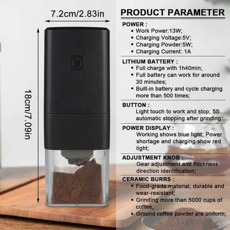 Portable Electric Coffee Grinder, Coffee Grinder 1300mAh USB Rechargeable Coffee Grinder With Brush For Coffee Beans, Spices, Nuts 5 Portable Electric Coffee Grinder, Coffee Grinder 1300mAh USB Rechargeable Coffee Grinder With Brush For Coffee Beans, Spices, Nuts - Image 5