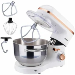 AREBOS Stand Mixer 1500W With 6L Stainless Steel Mixing Bowl White Rose Gold Incl. Mixing Hook, Dough Hook, Whisk Splash Guard 6 Speeds Kneading Machine Dough Machine