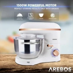 AREBOS Stand Mixer 1500W With 6L Stainless Steel Mixing Bowl White Rose Gold Incl. Mixing Hook, Dough Hook, Whisk Splash Guard 6 Speeds Kneading Machine Dough Machine -Kitchen Appliances Store 67421057 4
