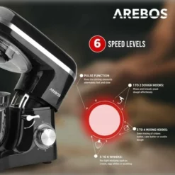 AREBOS Stand Mixer 1500 W With 6 L Stainless Steel Mixing Bowl, Incl. Whisk, Dough Hook, Flat Beater And Splash Guard, 6 Speed Settings And Pulse Function -Kitchen Appliances Store 67424895 3