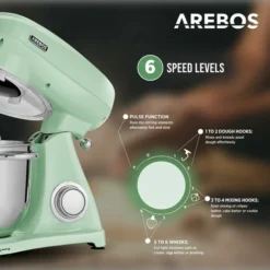 AREBOS Stand Mixer 1800 W Kneading Machine With 5.5 L Stainless Steel Mixing Bowl Low Noise Kitchen Mixer With Mixing Hook, Dough Hook, Whisk And Splash Guard 6 Speeds Dough Machine 7 AREBOS Stand Mixer 1800 W Kneading Machine With 5.5 L Stainless Steel Mixing Bowl Low Noise Kitchen Mixer With Mixing Hook, Dough Hook, Whisk And Splash Guard 6 Speeds Dough Machine -Kitchen Appliances Store 67431273 3