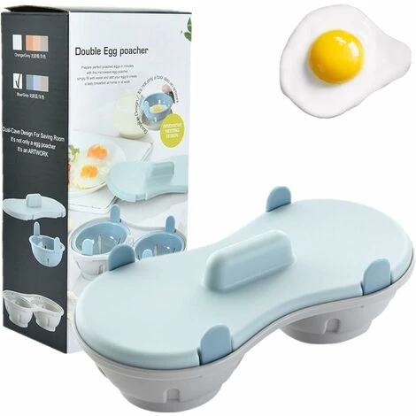 Egg Poacher - 2 Cavity Edible Silicone Egg Boiler Set, Double Egg Cups For Hard Boiled Eggs, Blue 1 Egg Poacher - 2 Cavity Edible Silicone Egg Boiler Set, Double Egg Cups For Hard Boiled Eggs, Blue