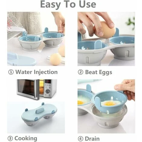 Egg Poacher - 2 Cavity Edible Silicone Egg Boiler Set, Double Egg Cups For Hard Boiled Eggs, Blue 5 Egg Poacher - 2 Cavity Edible Silicone Egg Boiler Set, Double Egg Cups For Hard Boiled Eggs, Blue - Image 5