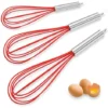 Silicone Whisk, Balloon Whisk Set, Wire Whisk, Egg Frother, Milk And Egg Beater Blender-Kitchen Utensils For Blending, Whisking, Beating, Stirring, Set Of 3, Red