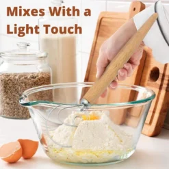 Dough Whisk - Bread Making Tools - Bread Dough Mixer Hand - Bread Dough Whisk For Pastry - Large Stainless Steel Swedish Whisk With Wooden Handle 13.1 Inch -Kitchen Appliances Store 68106356 4