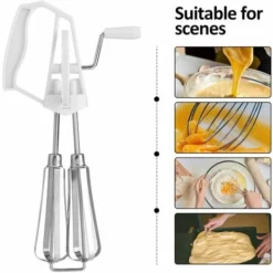 Stainless Steel Manual Whisk Egg Beater Rotary Handheld Egg Frother Mixer Cooking Tool Kitchen(White) 9 Stainless Steel Manual Whisk Egg Beater Rotary Handheld Egg Frother Mixer Cooking Tool Kitchen(White) -Kitchen Appliances Store 68106443 5
