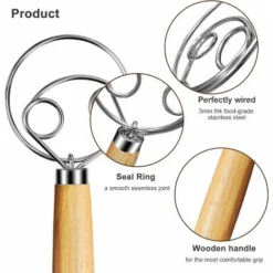 2Pcs Danish Dough Whisk, Bread Whisk, Dutch Whisk, Wooden Danish Whisk, 13 Inch Premium Stainless Steel Pastry Whisks, Whisk Kitchen Tool For Bread, Batter, Cake -Kitchen Appliances Store 68106555 3