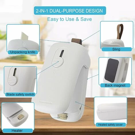 Mini Household Sealer, Handheld Pouch-type Heat Vacuum Sealer, 2 In 1 Sealer And Paper Cutter, Portable Pouch Sealer, Food Preserver For Plastic Bags (Milky White) 2 Mini Household Sealer, Handheld Pouch-type Heat Vacuum Sealer, 2 In 1 Sealer And Paper Cutter, Portable Pouch Sealer, Food Preserver For Plastic Bags (Milky White) - Image 2