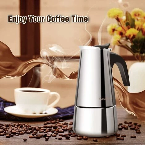 Italian Coffee Maker, Moka Coffee Maker In Stainless Steel Pressure Coffee Maker 200ml Large Capacity Compatible With Induction Hob With Ergonomic Handle 3 Italian Coffee Maker, Moka Coffee Maker In Stainless Steel Pressure Coffee Maker 200ml Large Capacity Compatible With Induction Hob With Ergonomic Handle - Image 3
