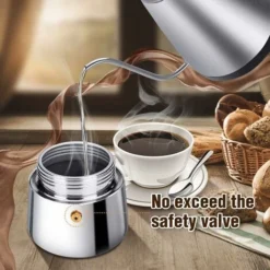 Italian Coffee Maker, Moka Coffee Maker In Stainless Steel Pressure Coffee Maker 200ml Large Capacity Compatible With Induction Hob With Ergonomic Handle 8 Italian Coffee Maker, Moka Coffee Maker In Stainless Steel Pressure Coffee Maker 200ml Large Capacity Compatible With Induction Hob With Ergonomic Handle -Kitchen Appliances Store 68261461 4