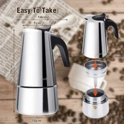 Italian Coffee Maker, Moka Coffee Maker In Stainless Steel Pressure Coffee Maker 300ml Large Capacity Compatible With Induction Hob With Ergonomic Handle -Kitchen Appliances Store 68262442 4