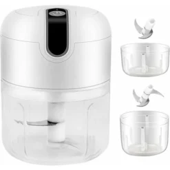 Mini Electric Chopper, 250ML&100ML Cordless Electric Meat Grinder, Portable Food Blender Kitchen Electric Chopper With Vegetable Chopper Blade For Baby Food, Meat, Garlic (White)