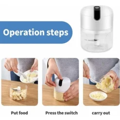 Mini Electric Chopper, 250ML&100ML Cordless Electric Meat Grinder, Portable Food Blender Kitchen Electric Chopper With Vegetable Chopper Blade For Baby Food, Meat, Garlic (White) -Kitchen Appliances Store 69019068 3