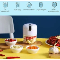 Mini Electric Chopper, 250ML&100ML Cordless Electric Meat Grinder, Portable Food Blender Kitchen Electric Chopper With Vegetable Chopper Blade For Baby Food, Meat, Garlic (White) -Kitchen Appliances Store 69019068 4