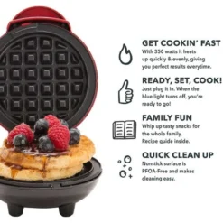 Mini Waffle Maker, Small Waffle Maker, Nonstick Hash Brown Waffle Maker, Easy Clean Tomato Crusher For Personal Pancakes, Cookies, Eggs And Breakfast, Lunch And Snacks, Red -Kitchen Appliances Store 69496867 5
