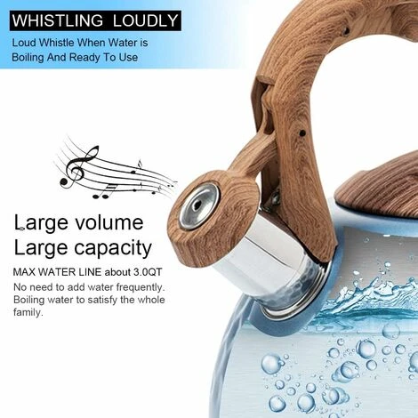 Kettle 2.8L Tea Kettle,With Wood Grain Handle Whistling Kettle, Kettle Induction Stainless Steel,Green White Blue Retro Universal Food Grade Tea Kettle For All Hotplates 1 Kettle 2.8L Tea Kettle,With Wood Grain Handle Whistling Kettle, Kettle Induction Stainless Steel,Green White Blue Retro Universal Food Grade Tea Kettle For All Hotplates