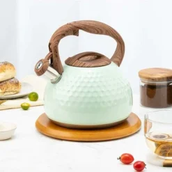 Kettle 2.8L Tea Kettle,With Wood Grain Handle Whistling Kettle, Kettle Induction Stainless Steel,Green White Blue Retro Universal Food Grade Tea Kettle For All Hotplates 8 Kettle 2.8L Tea Kettle,With Wood Grain Handle Whistling Kettle, Kettle Induction Stainless Steel,Green White Blue Retro Universal Food Grade Tea Kettle For All Hotplates -Kitchen Appliances Store 71635331 5