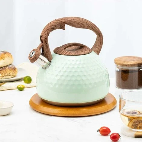 Kettle 2.8L Tea Kettle,With Wood Grain Handle Whistling Kettle, Kettle Induction Stainless Steel,Green White Blue Retro Universal Food Grade Tea Kettle For All Hotplates 4 Kettle 2.8L Tea Kettle,With Wood Grain Handle Whistling Kettle, Kettle Induction Stainless Steel,Green White Blue Retro Universal Food Grade Tea Kettle For All Hotplates - Image 4