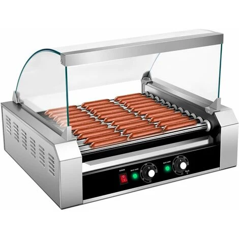 COSTWAY 1400W Hot Dog Roller Machine, 11 Rollers Sausage Grill With 2 Heating Zones, 0-250¡ãC Temperature Adjustment & Tempered Glass Hood, Stainless Steel Electric Roller For Commercial Household 1 COSTWAY 1400W Hot Dog Roller Machine, 11 Rollers Sausage Grill With 2 Heating Zones, 0-250¡ãC Temperature Adjustment & Tempered Glass Hood, Stainless Steel Electric Roller For Commercial Household