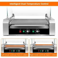 COSTWAY 1400W Hot Dog Roller Machine, 11 Rollers Sausage Grill With 2 Heating Zones, 0-250¡ãC Temperature Adjustment & Tempered Glass Hood, Stainless Steel Electric Roller For Commercial Household 7 COSTWAY 1400W Hot Dog Roller Machine, 11 Rollers Sausage Grill With 2 Heating Zones, 0-250¡ãC Temperature Adjustment & Tempered Glass Hood, Stainless Steel Electric Roller For Commercial Household -Kitchen Appliances Store 74656372 3