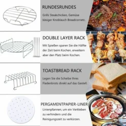 Air Fryer Accessories (15 Sets +20 Cookbook) -8 Inch, The Air Fryer Accessories, Suitable For 4.2-6.8QT Air Fryer All Brands -Kitchen Appliances Store 74718631 4
