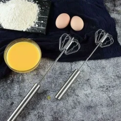 Semi-automatic Whisk, Kitchen Hand Whisk, Stainless Steel Egg Beater, Milk Frother, Rotary Mixer For Whisking, Beating And Stirring -Kitchen Appliances Store 74922746 4
