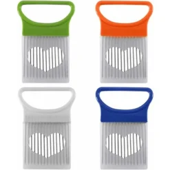 Slicer Onion Holder Assistant Food Slicer Fork Onion Holder Knife Stainless Steel Meat Needle Cutter Tomato Fruit Vegetable With Non-Slip Handle 4 Pieces