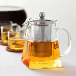 1 Piece Clear Square Bottom Teapot With Clear Glass Infuser, Household Borosilicate Infuser, Perfect For Tea And Coffee (950ml) -Kitchen Appliances Store 76892947 4