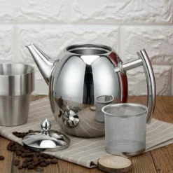 1000ml/34oz Teapot Kettle, Stainless Steel Tea Pot Filter Coffee Maker (Silver) -Kitchen Appliances Store 76892997 5
