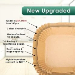 Air Fryer Paper Liners,125Pcs Parchment Paper, Air Fryer Disposable Paper Liner For Microwave, Non-Stick Air Fryer Liners Square Free Of Bleach (8IN) -Kitchen Appliances Store 76908400 4