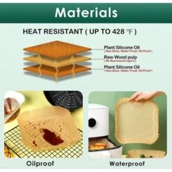 Air Fryer Paper Liners,125Pcs Parchment Paper, Air Fryer Disposable Paper Liner For Microwave, Non-Stick Air Fryer Liners Square Free Of Bleach (8IN) -Kitchen Appliances Store 76908400 5