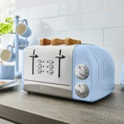 Swan 4 Slice Toaster Blue 1950s Retro-Style 6 Setting With Crumb Tray ST34020BLN -Kitchen Appliances Store 77196974 4