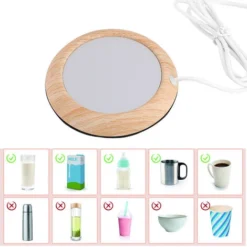 Coffee Mug Warmer For Desk Auto Shut Off USB, Electric Beverage Warmer For Coffee,Cocoa,Tea,Milk Shallow Wood Grain -Kitchen Appliances Store 77432048 3