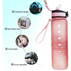 Water Bottle With Straw & Time Marker, Portable Reusable Fitness Sports Water Jug Style 4 -Kitchen Appliances Store 77860232 4